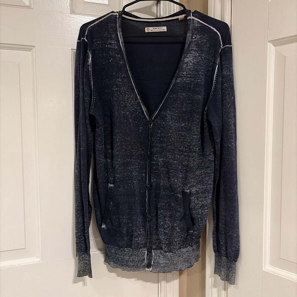 Esprit Original Men's Button-Down Long Sleeve Acid Wash Knit Cardigan
